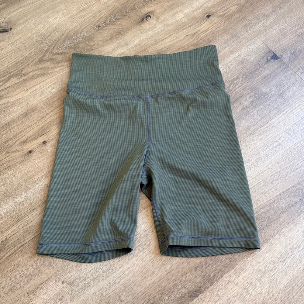 Marine Layer Women Ribbed Biker Shorts Olive Green High Waisted Size M